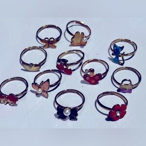 Chic Gold tone and Multicolor Floral Ring Set Set of 11 adjustables rings